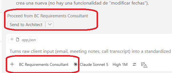 Automatic handoff from the requirements-consultant agent to the solution-architect agent in Copilot Chat